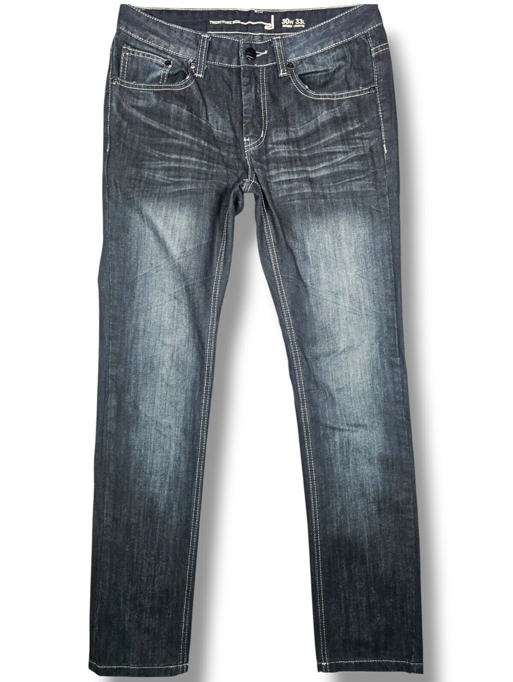 Dark Blue Wash Slim Straight Denim Jeans Y2K 2000s Casual Streetwear 30x33